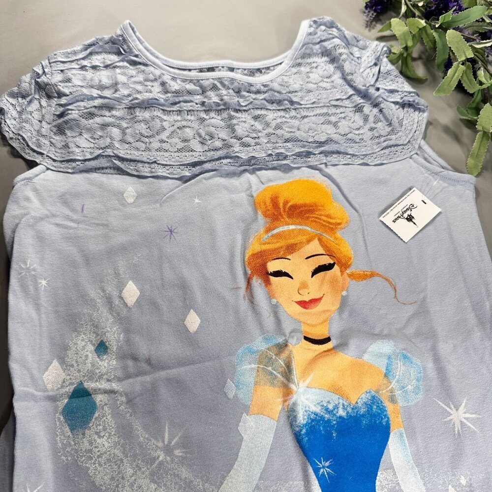 Disney Parks Cinderella Blouse Women Lace Ruffle Shirt Slipper Princess Top - Picture 2 of 16